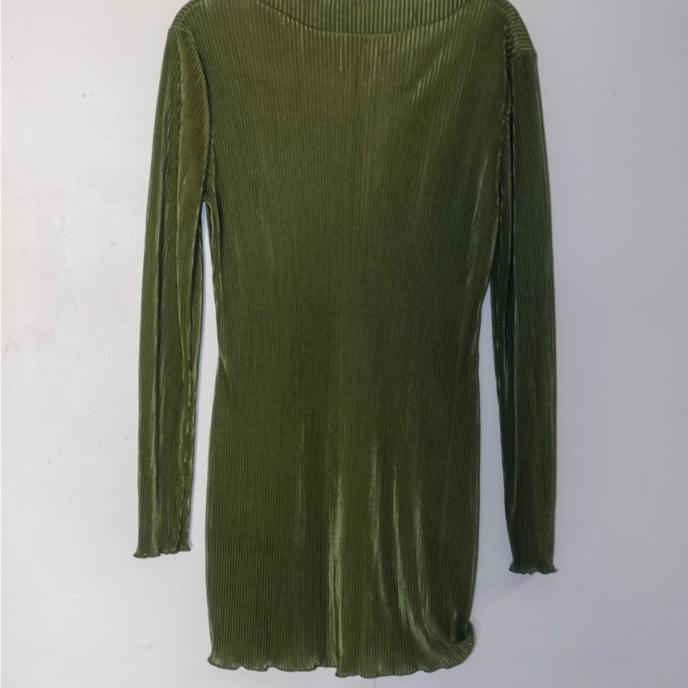 SHEIN Green Ribbed Long Sleeve Dress